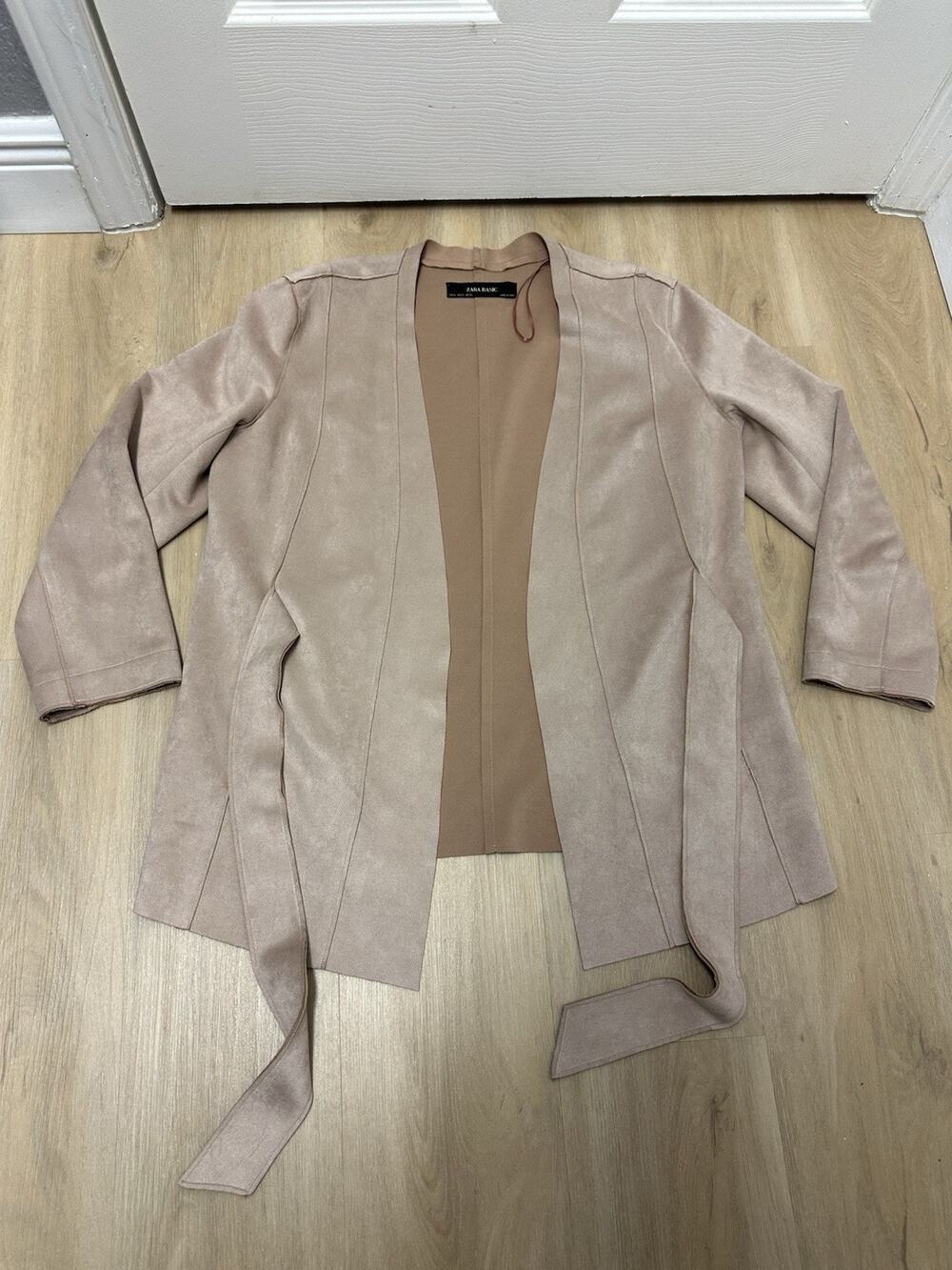 Zara Basic Womens XL Faux Suede Belted Jacket Camel Tan Coat Outerwear Fall